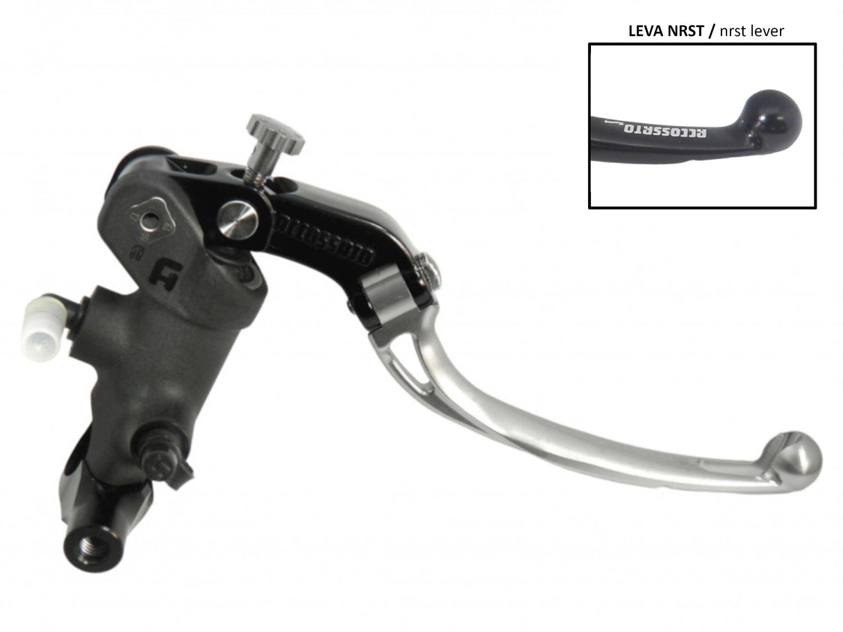 Pompa Freno Radiale Accossato PRS 19x17-18-19 Con Corpo Pompa Anodizzato Nero E Leva Snodata Colorata, Per Manubri Diametro 25,4 mm