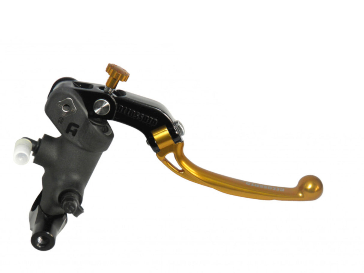 Pompa Freno Radiale Accossato PRS 19x17-18-19 Con Corpo Pompa Anodizzato Nero E Leva Snodata Colorata, Per Manubri Diametro 25,4 mm