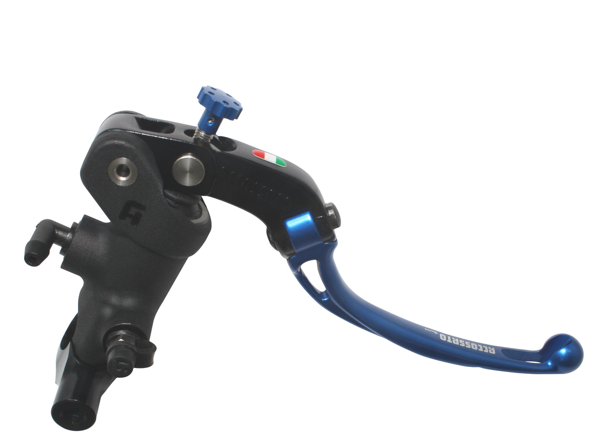 Pompa Freno Radiale Accossato 19x18 Con Corpo Pompa Anodizzato Nero E Leva Snodata Colorata, Per Manubri Diametro 25,4 mm