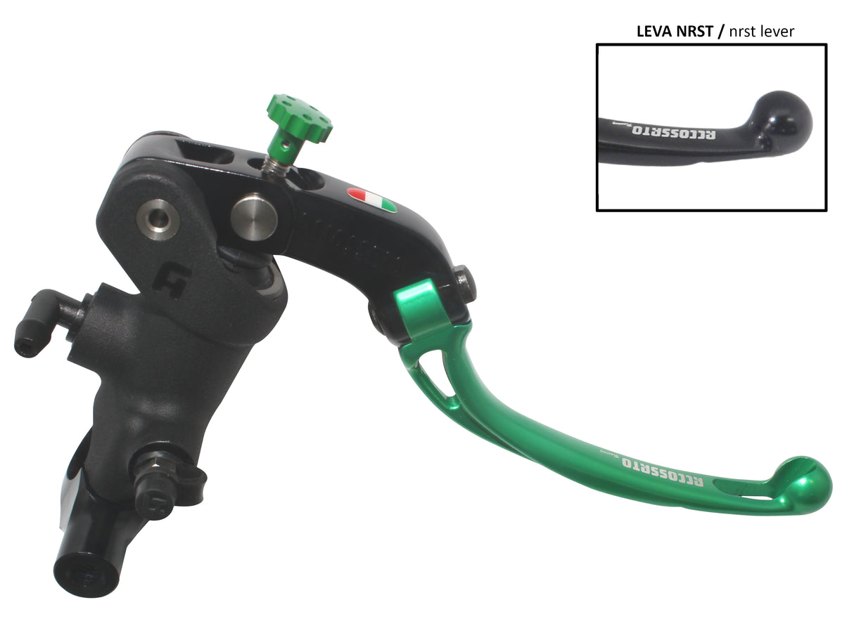 Pompa Freno Radiale Accossato 19x18 Con Corpo Pompa Anodizzato Nero E Leva Snodata Colorata, Per Manubri Diametro 25,4 mm