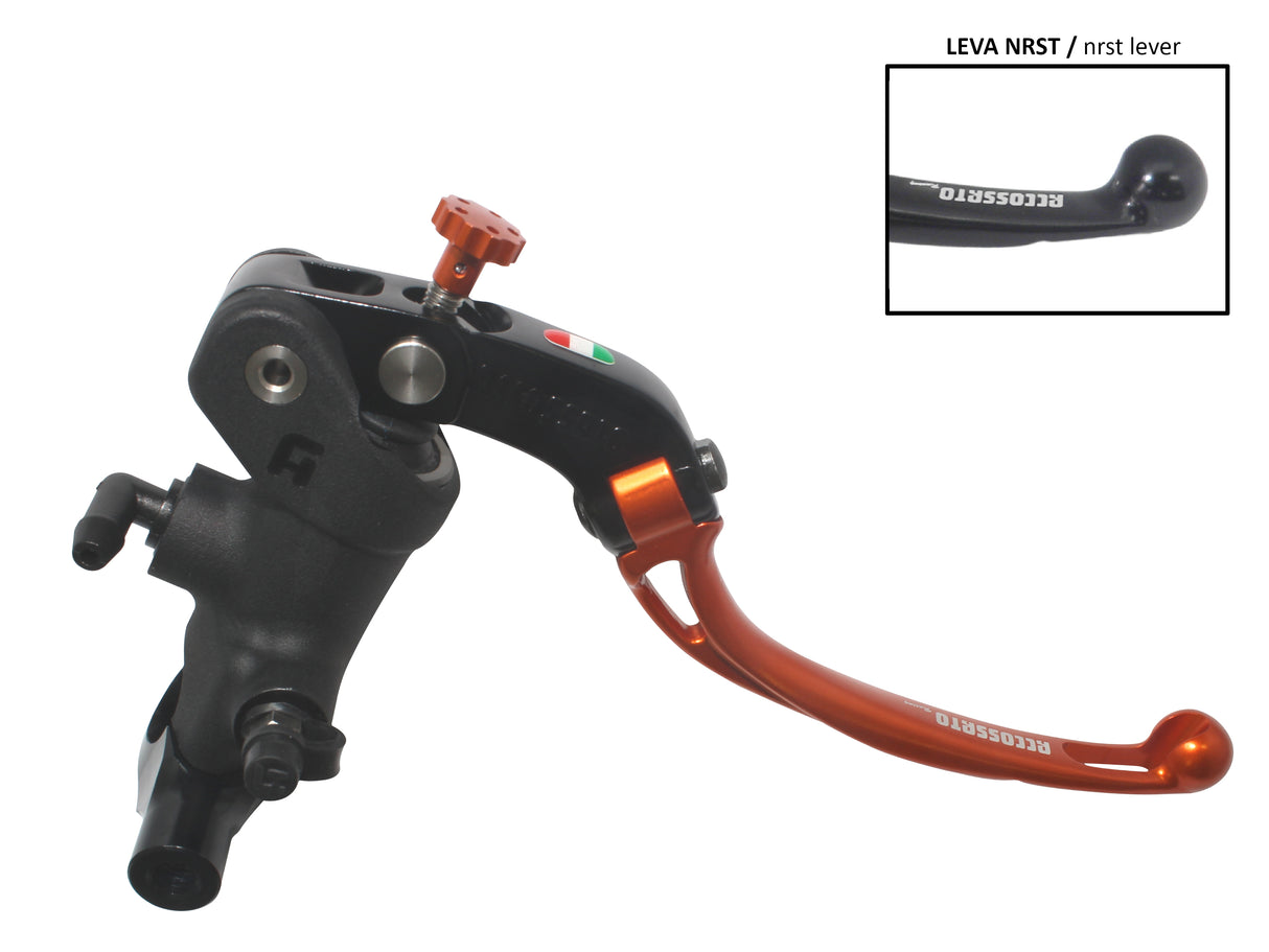 Pompa Freno Radiale Accossato 19x18 Con Corpo Pompa Anodizzato Nero E Leva Snodata Colorata, Per Manubri Diametro 25,4 mm