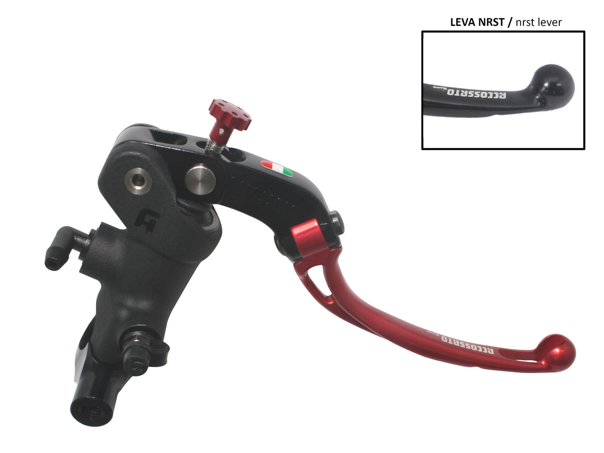 Pompa Freno Radiale Accossato 19x18 Con Corpo Pompa Anodizzato Nero E Leva Snodata Colorata, Per Manubri Diametro 25,4 mm