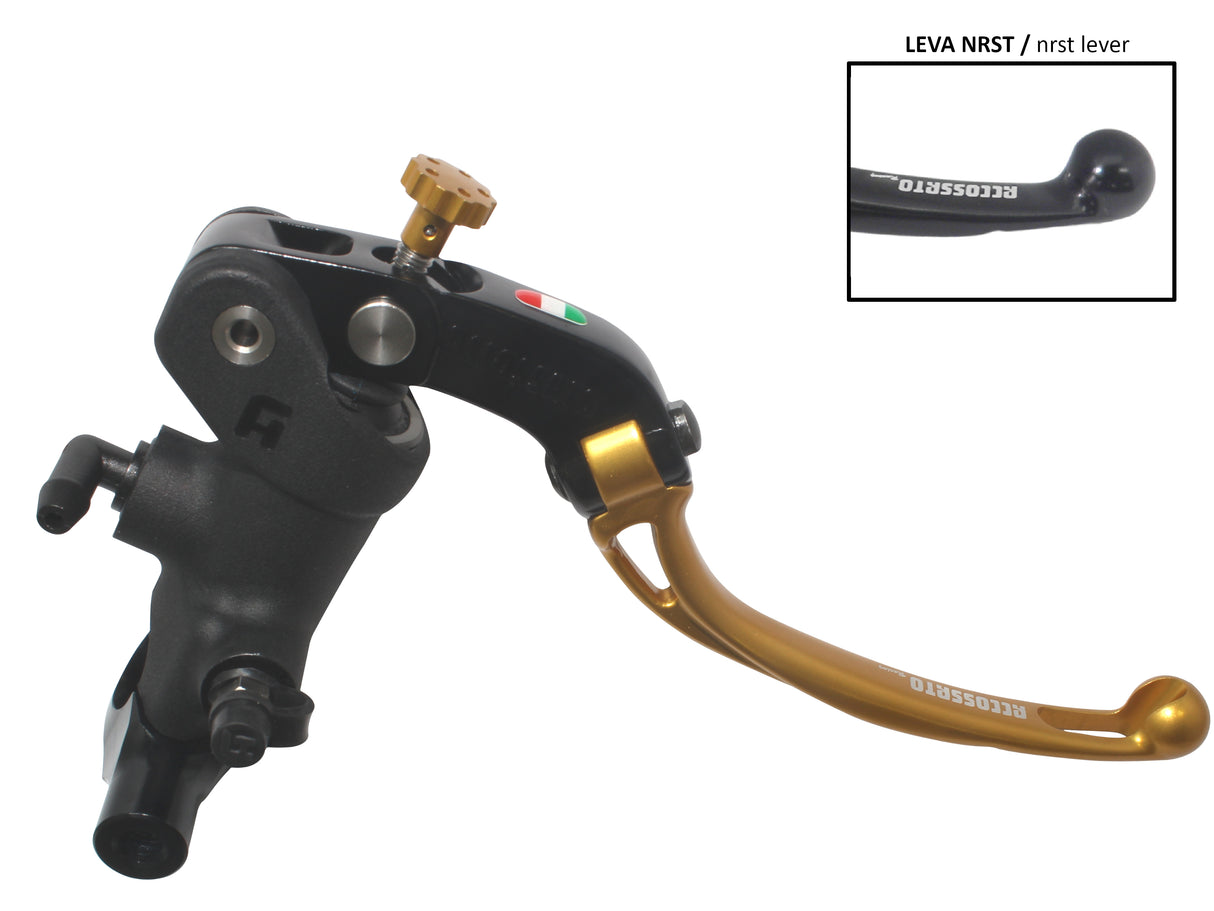 Pompa Freno Radiale Accossato 19x18 Con Corpo Pompa Anodizzato Nero E Leva Snodata Colorata, Per Manubri Diametro 25,4 mm