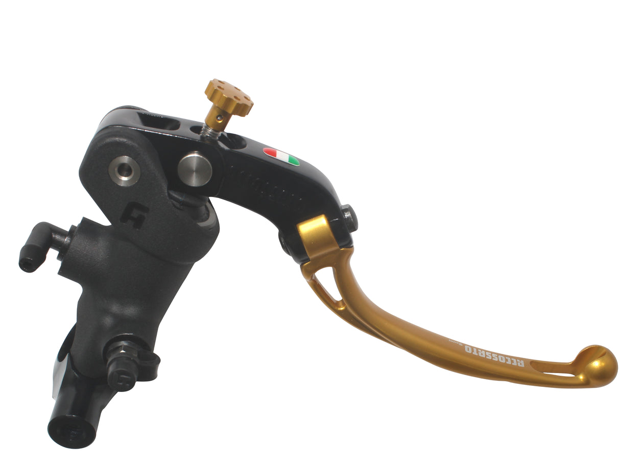 Pompa Freno Radiale Accossato 19x18 Con Corpo Pompa Anodizzato Nero E Leva Snodata Colorata, Per Manubri Diametro 25,4 mm