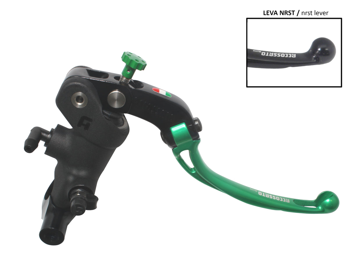 Pompa Freno Radiale Accossato 19x19 Con Corpo Pompa Anodizzato Nero E Leva Snodata Colorata, Per Manubri Diametro 25,4 mm