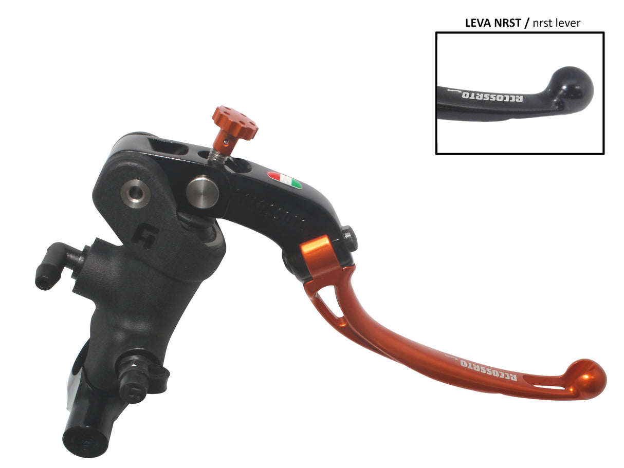 Pompa Freno Radiale Accossato 19x20 Con Corpo Pompa Anodizzato Nero E Leva Snodata Colorata, Per Manubri Diametro 25,4 mm