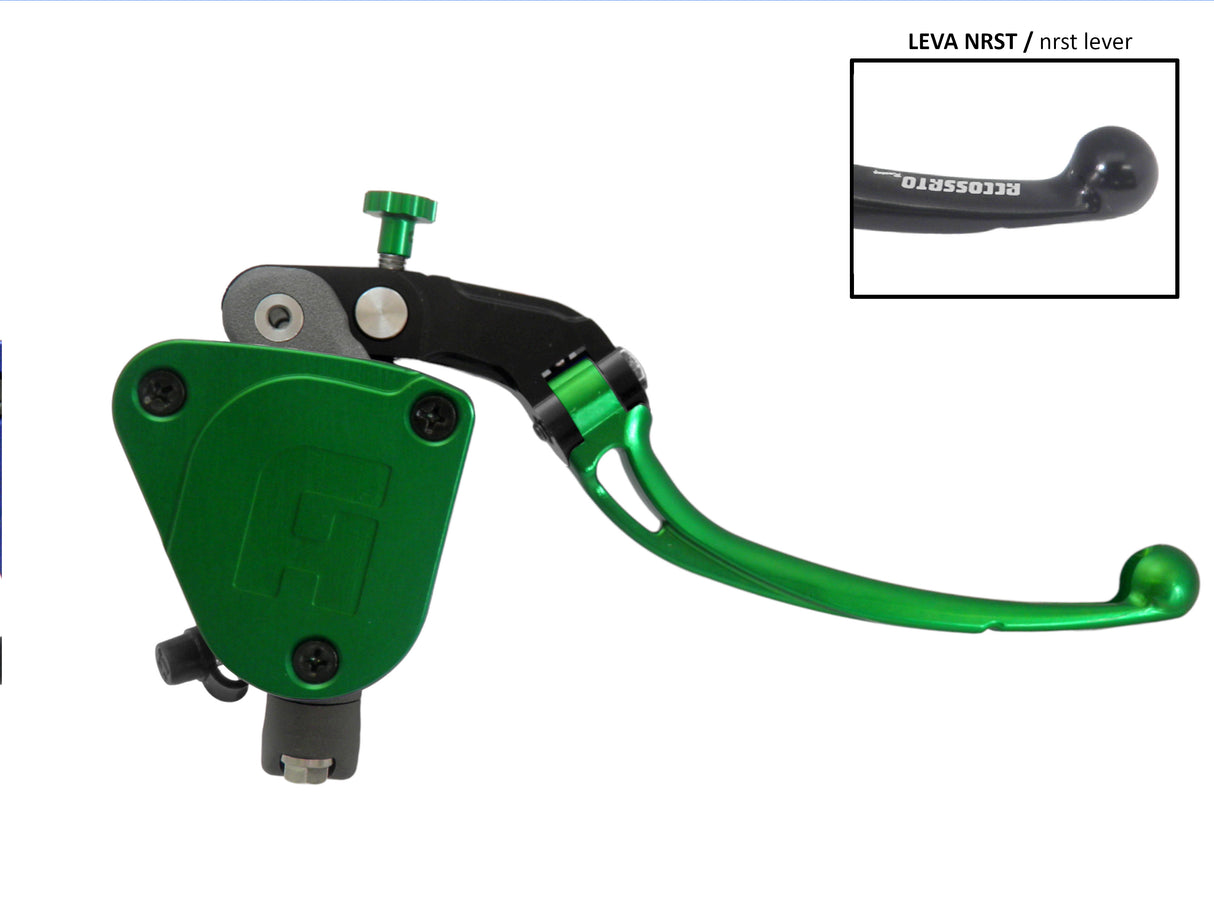 Pompa Freno Radiale Accossato 19x18 Con Vaschetta Integrata E Leva Snodata Colorata (Pomello+Leva)