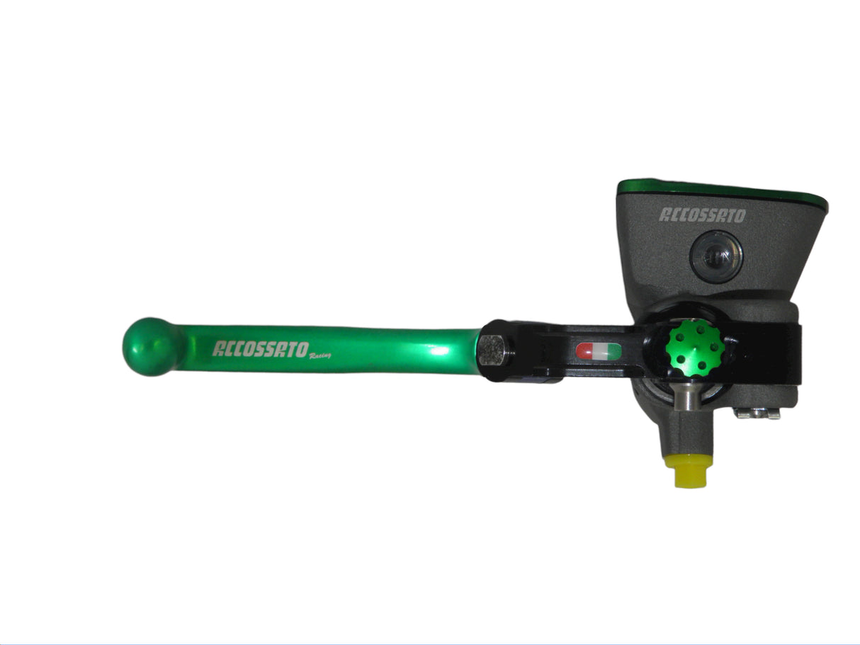 Pompa Freno Radiale Accossato PRS 19x17-18-19 Con Vaschetta Integrata E Leva Snodata Colorata (Pomello+Leva)