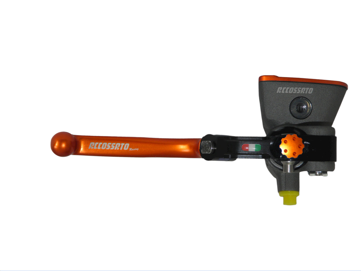 Pompa Freno Radiale Accossato PRS 19x17-18-19 Con Vaschetta Integrata E Leva Snodata Colorata (Pomello+Leva)