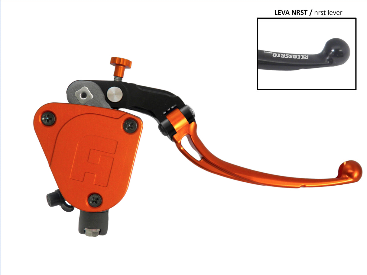 Pompa Freno Radiale Accossato PRS 16x17-18-19 Con Vaschetta Integrata E Leva Snodata Colorata (Pomello+Leva)