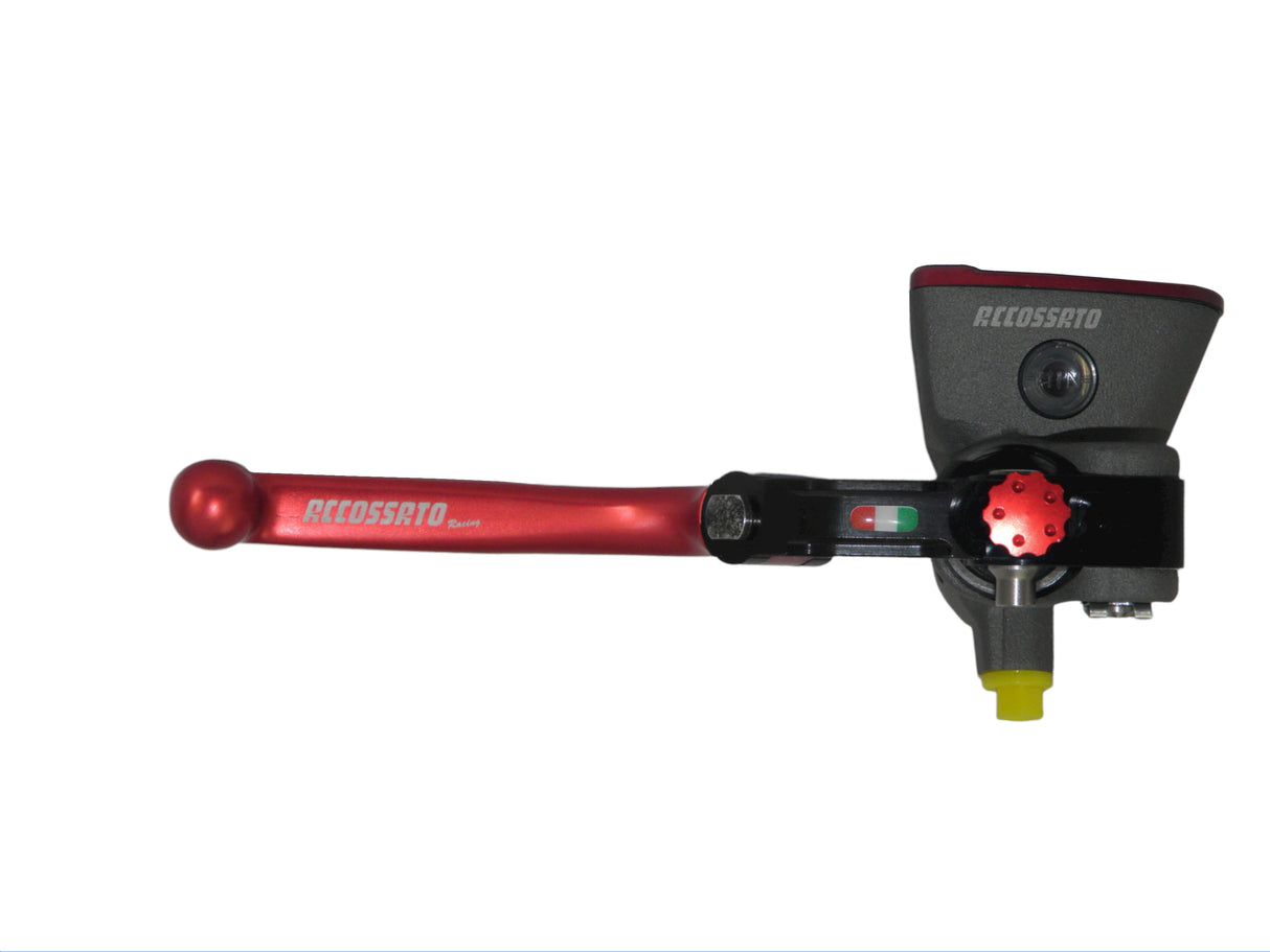 Pompa Freno Radiale Accossato PRS 16x17-18-19 Con Vaschetta Integrata E Leva Snodata Colorata (Pomello+Leva)