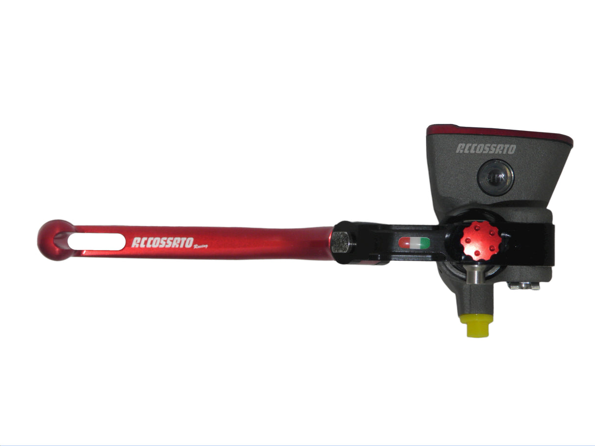 Pompa Freno Radiale Accossato PRS 16x17-18-19 Con Vaschetta Integrata E Leva Snodata Colorata (Pomello+Leva)