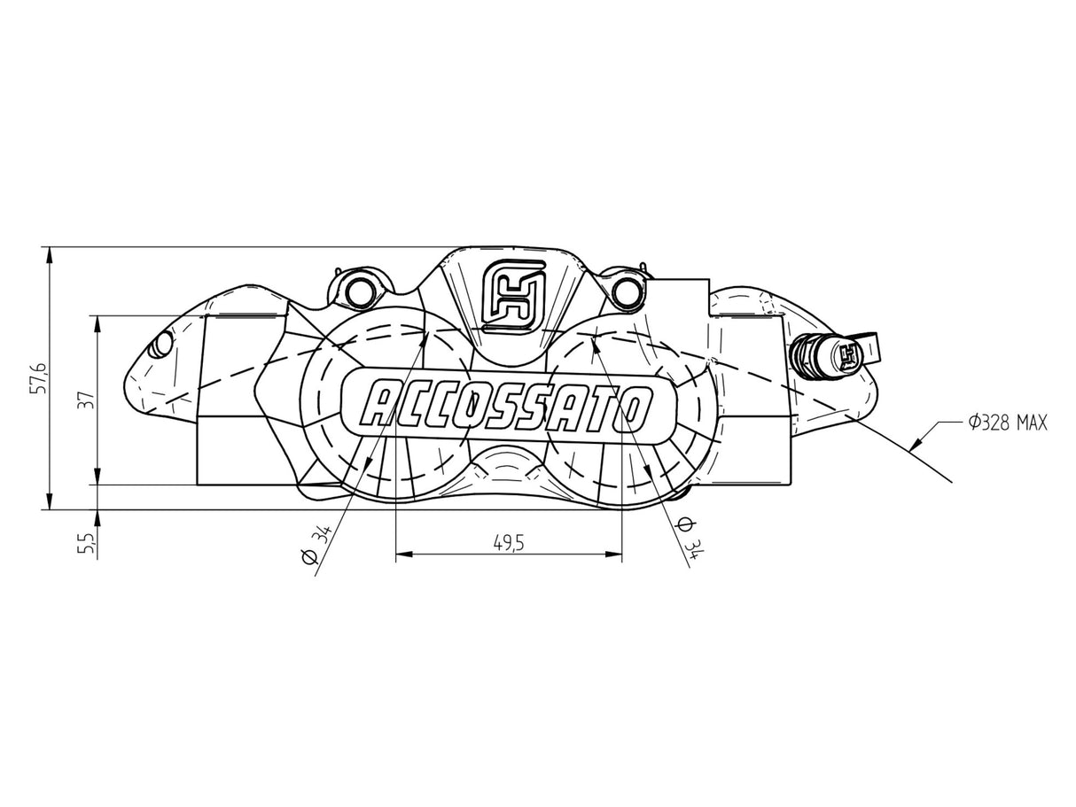 Pinza Freno Radiale Accossato Ricavata CNC Monoblocco Interasse 108 mm Con Pistoni in Titanio