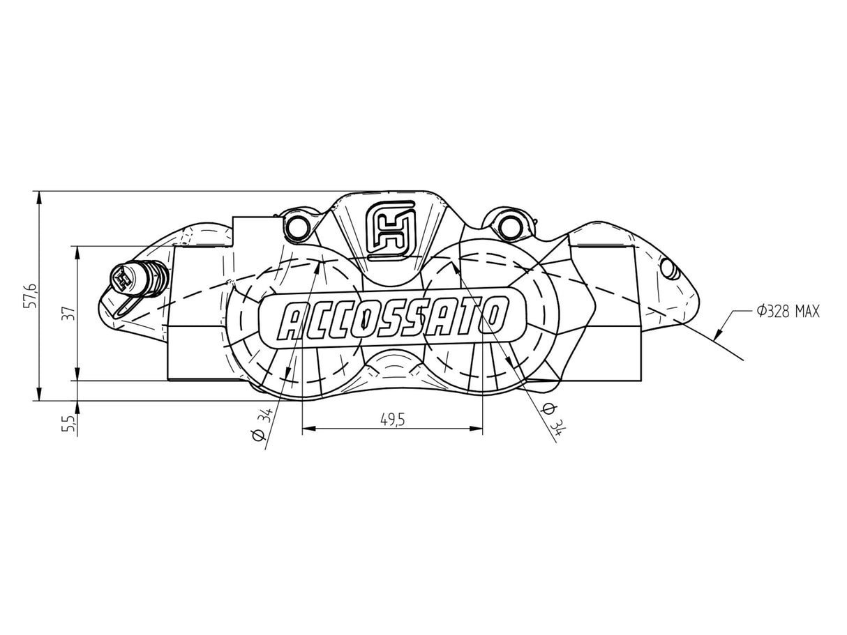 Pinza Freno Radiale Accossato Ricavata CNC Monoblocco Interasse 108 mm Con Pistoni in Titanio