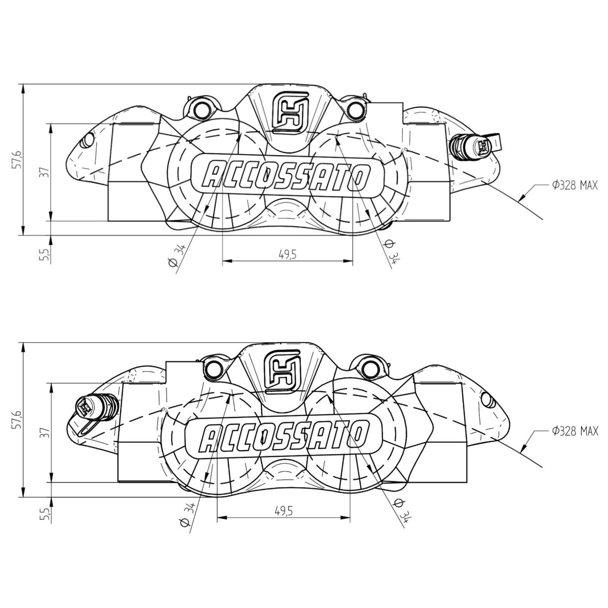 Pinza Freno Radiale Accossato Ricavata CNC Monoblocco Interasse 108 mm Con Pistoni in Titanio