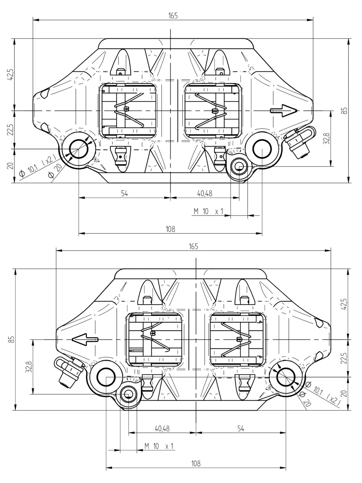 Pinza Freno Radiale Accossato Forgiata Monoblocco Interasse 108 mm Con Pistoni in Alluminio
