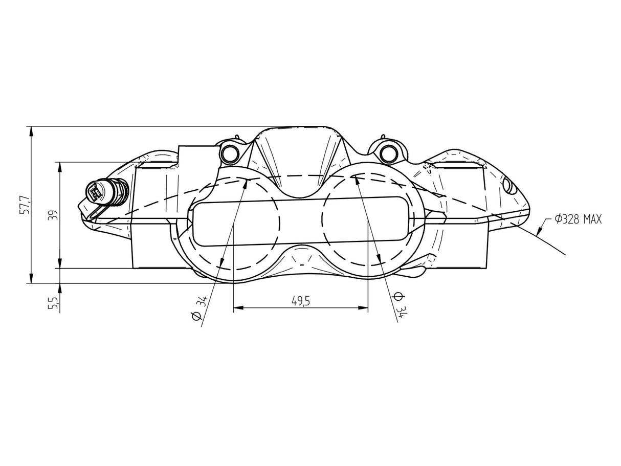 Pinza Freno Radiale Accossato Forgiata Monoblocco Interasse 108 mm Con Pistoni in Alluminio