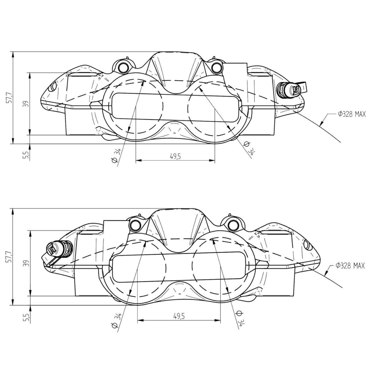 Pinza Freno Radiale Accossato Forgiata Monoblocco Interasse 108 mm Con Pistoni in Alluminio