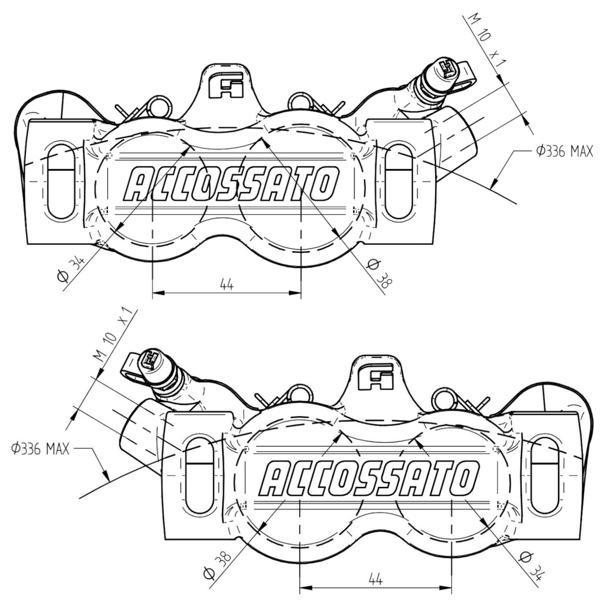 Pinza Freno Radiale Accossato Ricavata CNC Monoblocco Interasse 100 mm Con Pistoni in Titanio