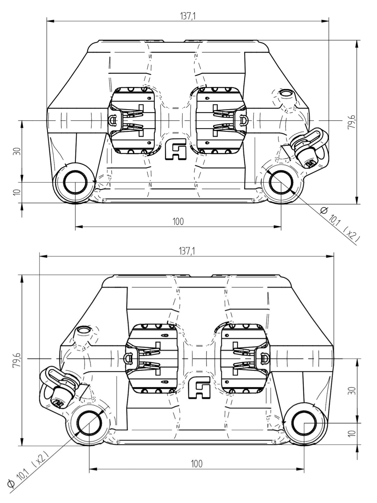 Pinza Freno Radiale Accossato Ricavata CNC Monoblocco Interasse 100 mm Con Pistoni in Titanio