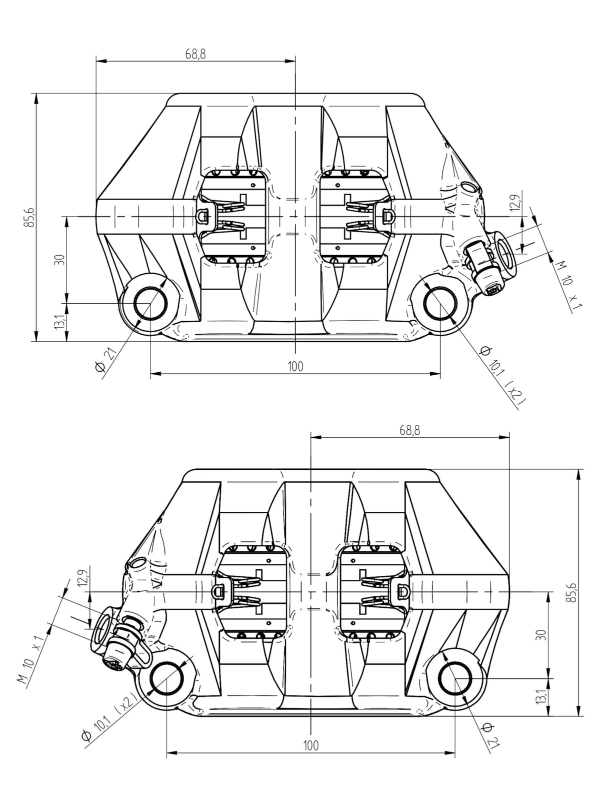 Pinza Freno Radiale Accossato Forgiata Monoblocco Interasse 100 mm Con Pistoni in Alluminio