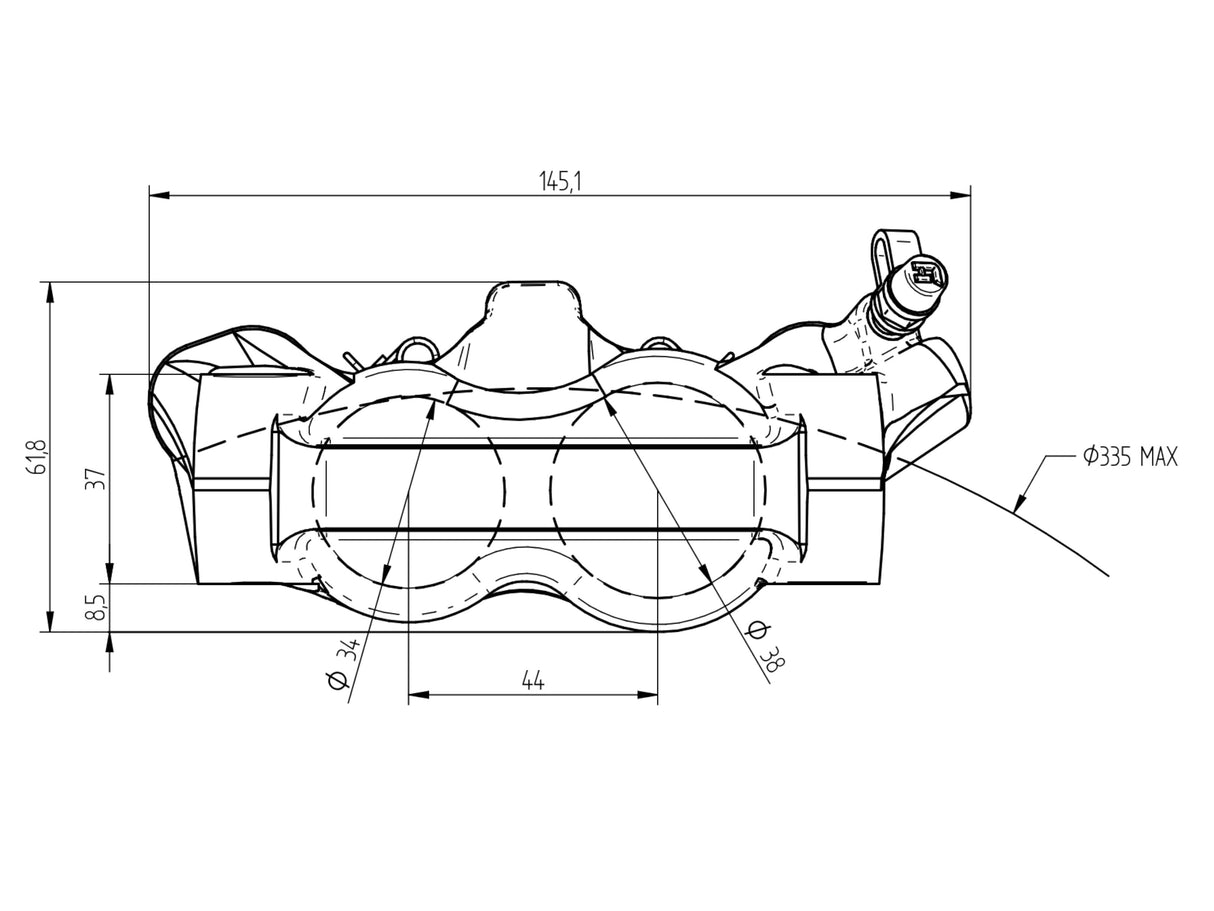 Pinza Freno Radiale Accossato Forgiata Monoblocco Interasse 100 mm Con Pistoni in Alluminio