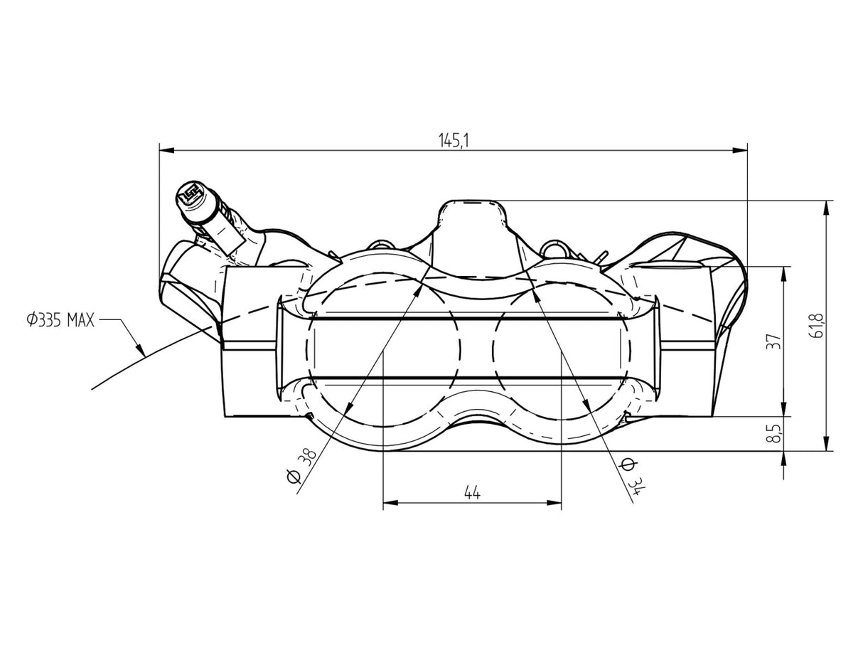 Pinza Freno Radiale Accossato Forgiata Monoblocco Interasse 100 mm Con Pistoni in Alluminio