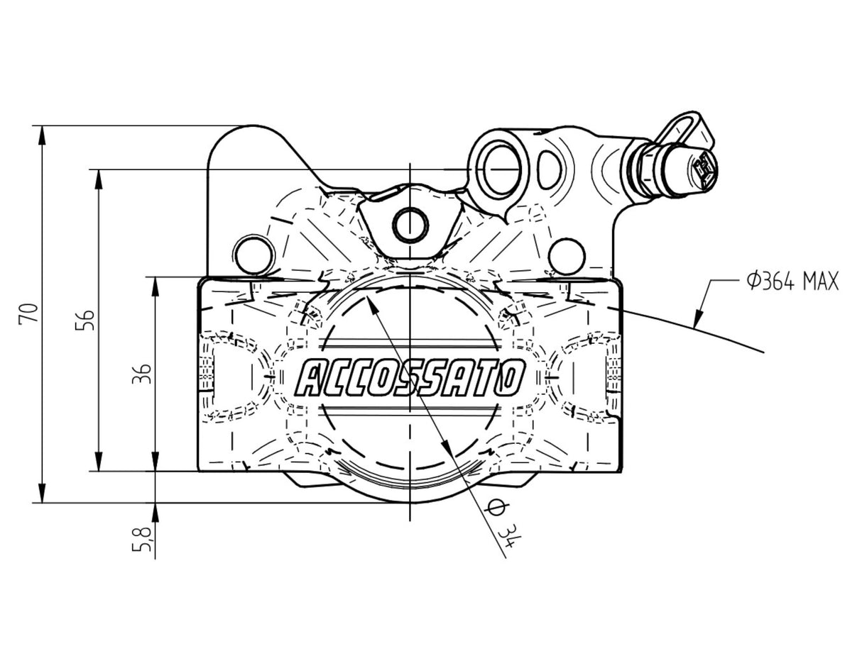 Pinza Freno Radiale Accossato Ricavata CNC Interasse 60 mm Con Pistoni In Alluminio