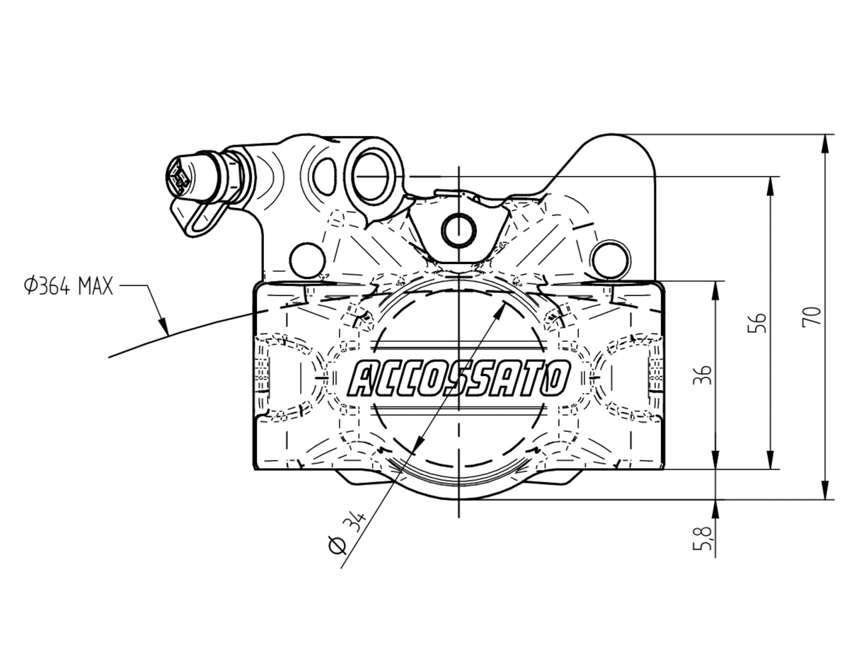 Pinza Freno Radiale Accossato Ricavata CNC Interasse 60 mm Con Pistoni In Alluminio