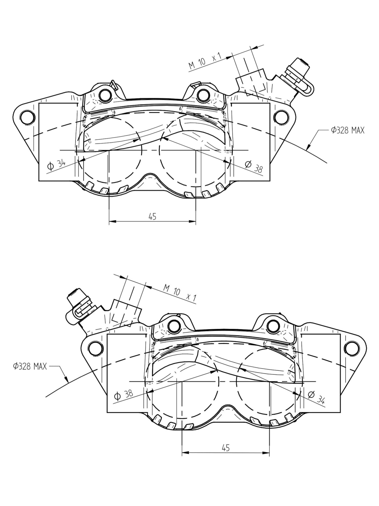 Pinza Freno Radiale Accossato Ricavata CNC Interasse 100 mm