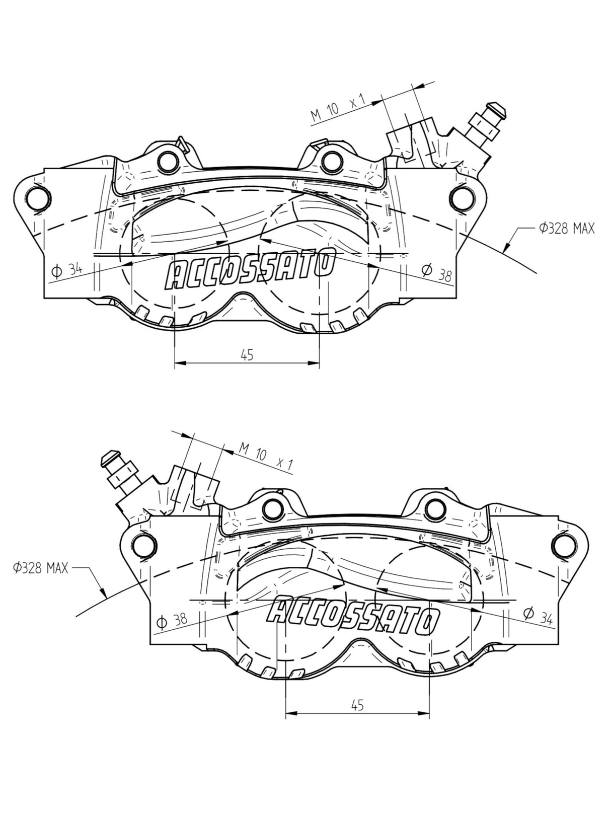 Pinza Freno Radiale Accossato Ricavata CNC Interasse 108 mm