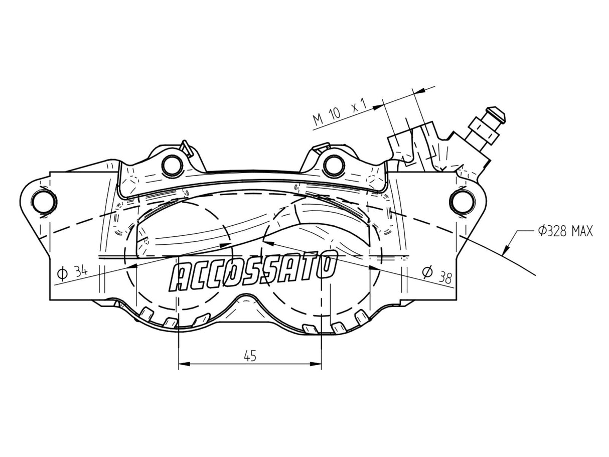 Pinza Freno Radiale Accossato Ricavata CNC Interasse 108 mm