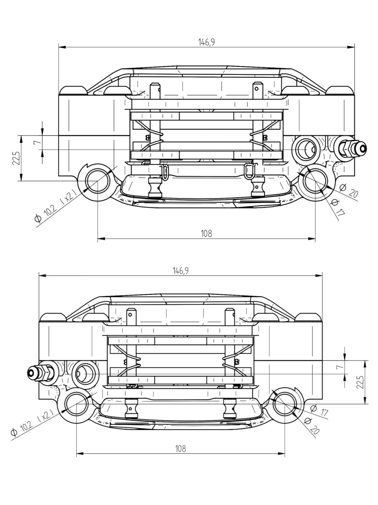 Pinza Freno Radiale Accossato Ricavata CNC Interasse 108 mm