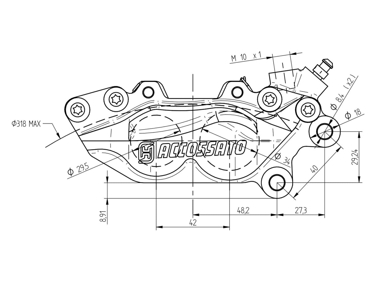 Pinza Freno Assiale 2 Pastiglie CNC Accossato - interasse 40 mm