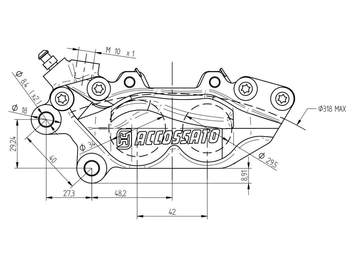 Pinza Freno Assiale 2 Pastiglie CNC Accossato - interasse 40 mm