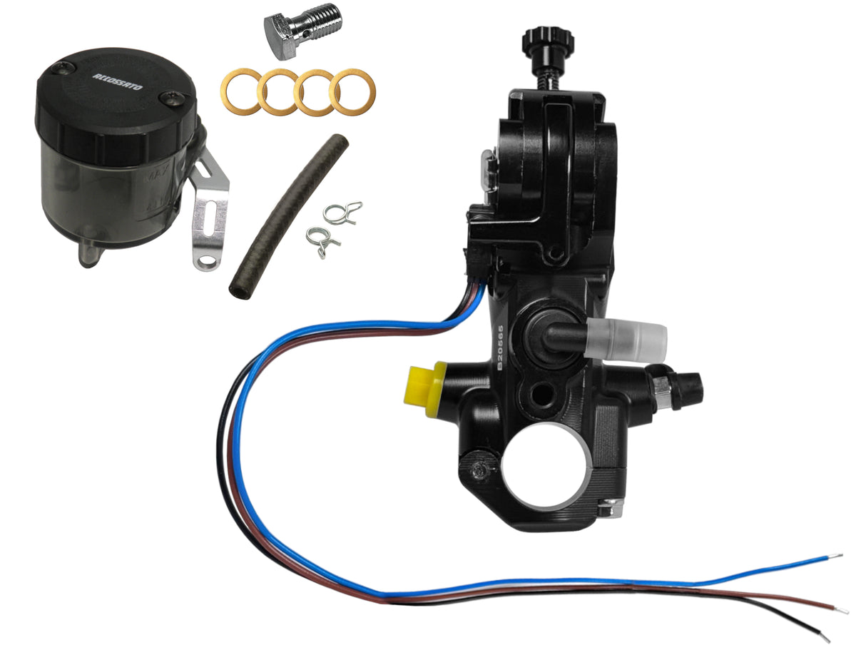 Pompa Freno Accossato Omologata ABE 61454 PRS 19x17-18-19 Con Leva Snodata e Kit Vaschetta Olio Inclusa Per Manubri da 1 pollice - Opzioni leva: RST
