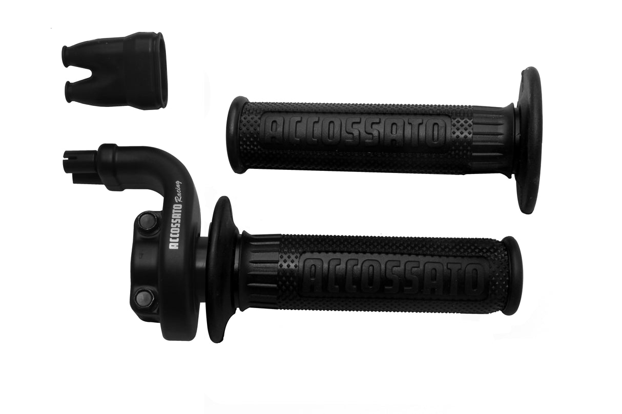 Comando gas Accossato 2 cavi 4T con manopole GR003 nere, corsa 28/90 mm 36/112 cavi non inclusi