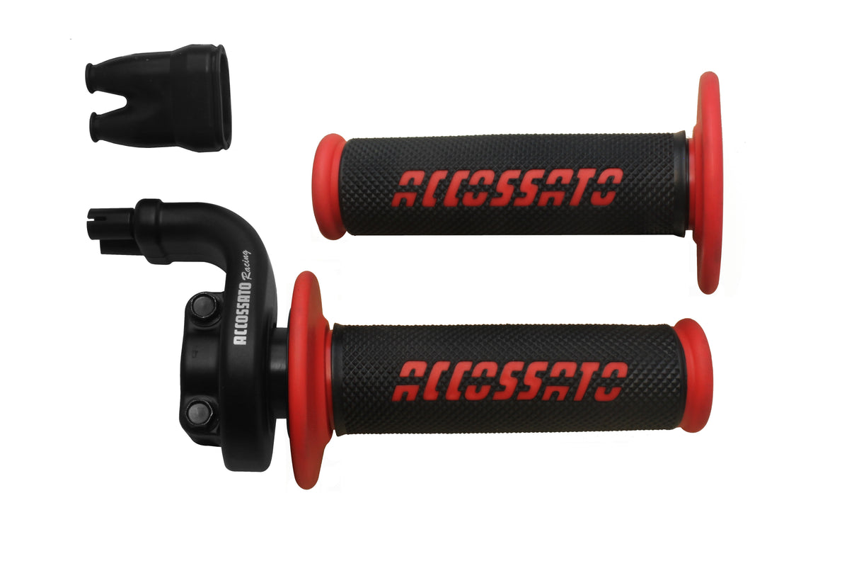 Comando gas Accossato 2 cavi 4T con manopole GR008 nere, corsa 28/90 mm 36/112 cavi non inclusi