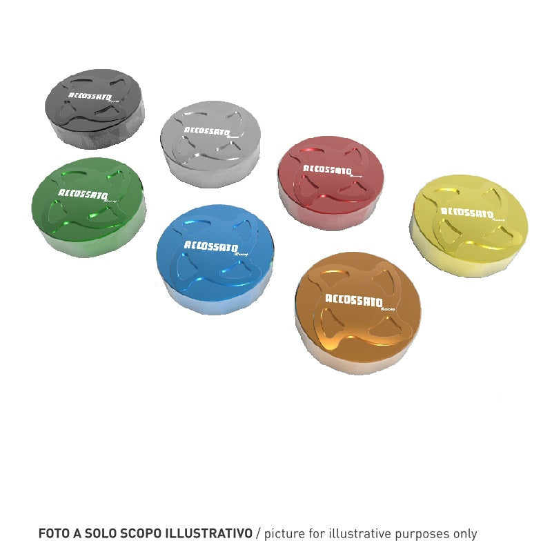 Tappo vaschetta olio freno anteriore Accossato, ricavato in alluminio CNC