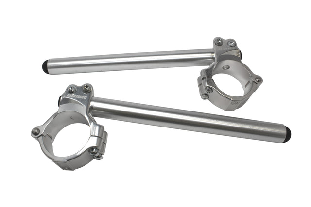 Coppia Di Semimanubri con Morsetto Di Bloccaggio, Composto Da 2 Semi-Gusci, Inclinazione 10 gradi - Diametro forcella: 52 mm, Colore braccialetto: Argento