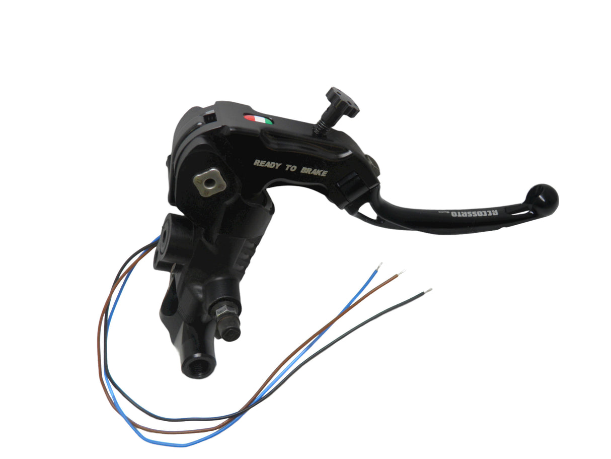 Pompa Freno Ready To Brake Accossato PRS 16x17-18-19 Con Leva Snodata Colorata (Pomello+Leva) - Supporto specchio: M10, Vaschetta in Alluminio Integrata: - N/A