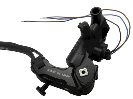 Pompa Freno Ready To Brake Accossato PRS 16x17-18-19 Con Leva Snodata Colorata (Pomello+Leva) - Opzioni leva: RST, Supporto specchio: M8, Vaschetta in Alluminio Integrata: - N/A