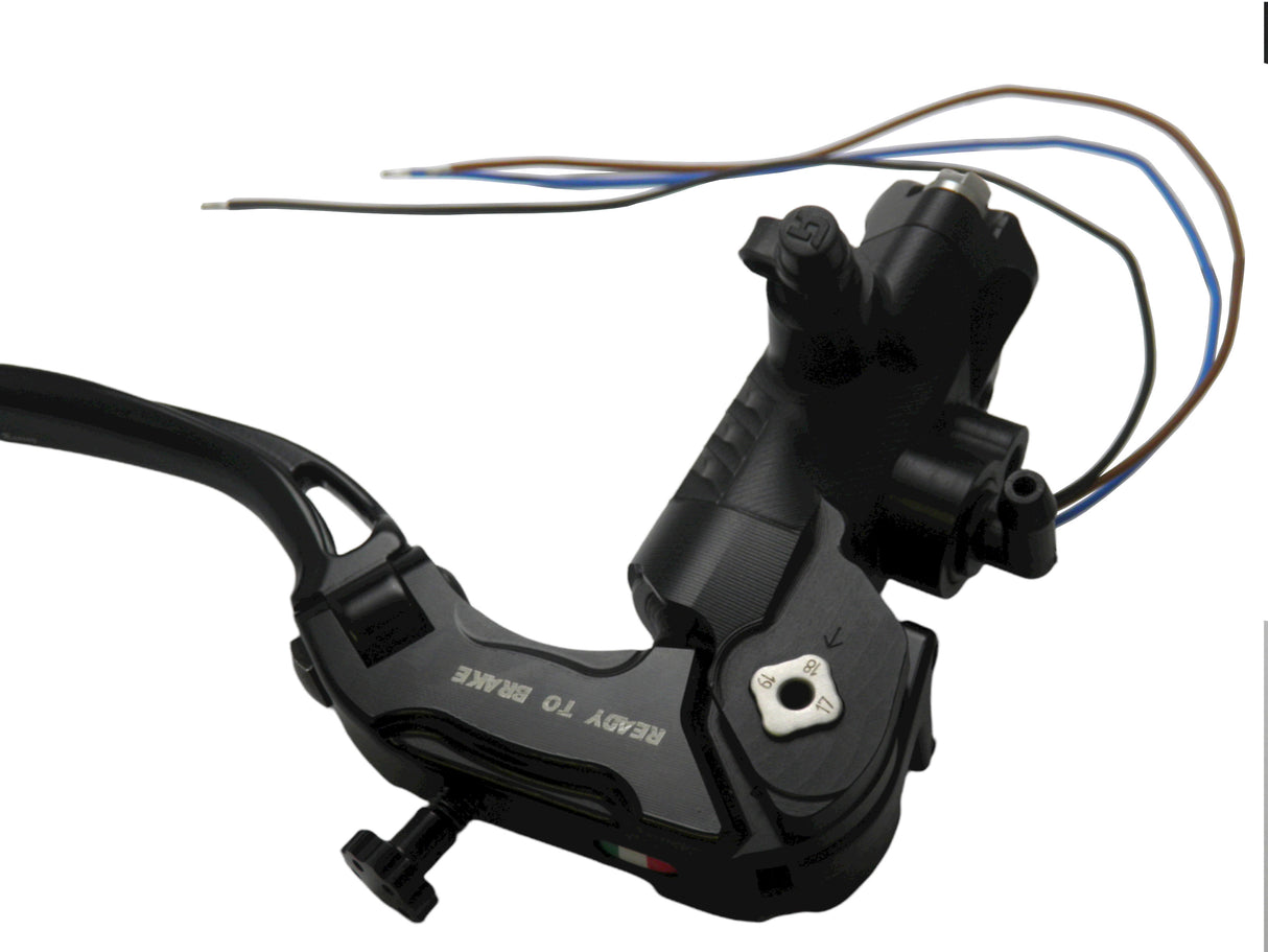 Pompa Freno Ready To Brake Accossato PRS 16x17-18-19 Con Leva Snodata Colorata (Pomello+Leva) - Opzioni leva: RST, Supporto specchio: - N/A, Vaschetta in Alluminio Integrata: - N/A