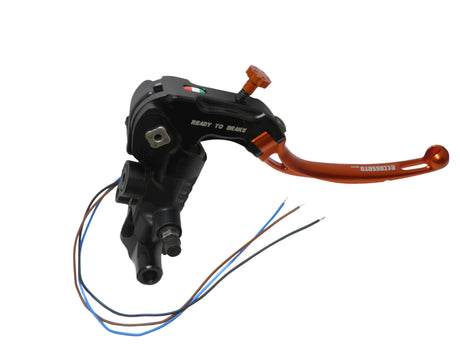 Pompa Freno Ready To Brake Accossato PRS 16x17-18-19 Con Leva Snodata Colorata (Pomello+Leva) - Opzioni leva: RST, Supporto specchio: M8, Vaschetta in Alluminio Integrata: - N/A