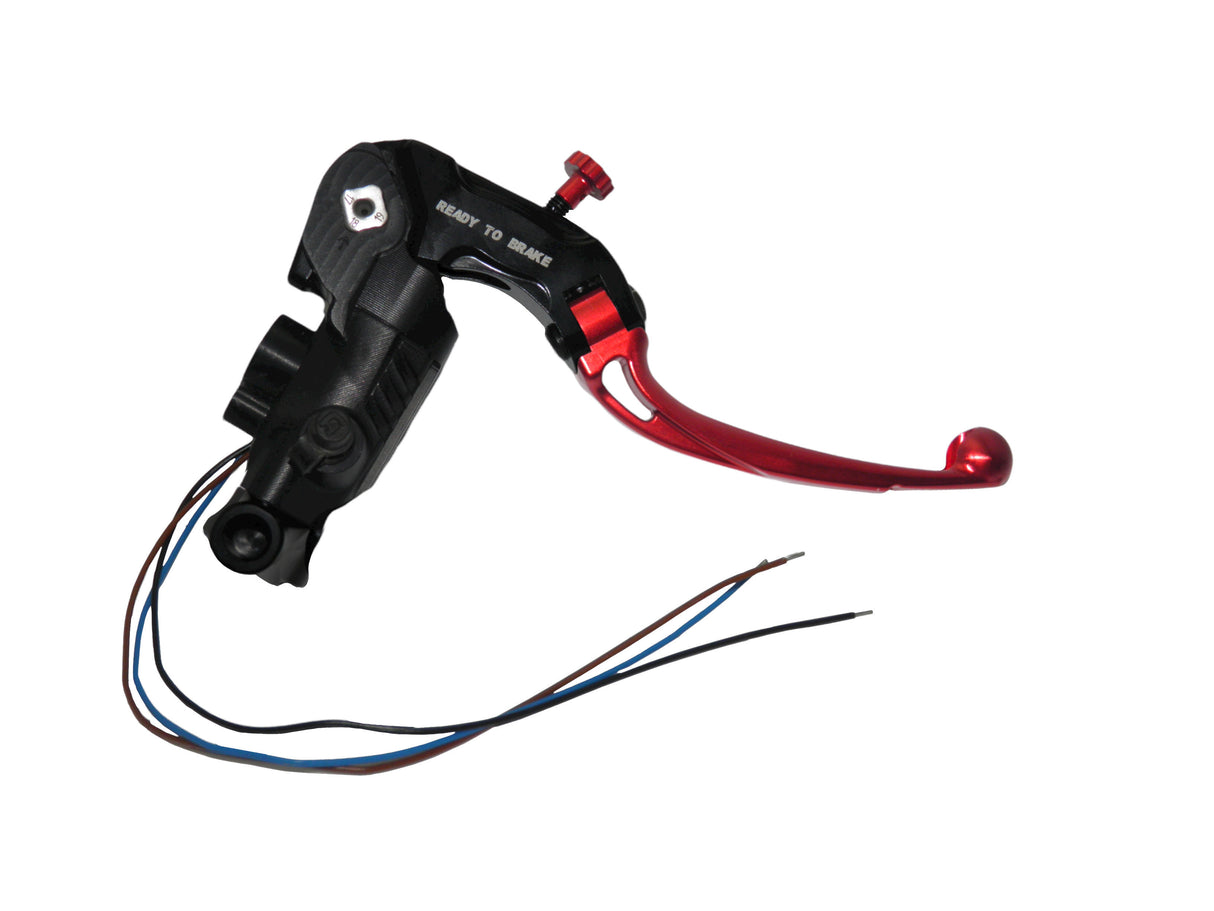Pompa Freno Ready To Brake Accossato PRS 16x17-18-19 Con Leva Snodata Colorata (Pomello+Leva) - Supporto specchio: M10, Vaschetta in Alluminio Integrata: - N/A