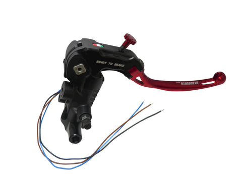 Pompa Freno Ready To Brake Accossato PRS 16x17-18-19 Con Leva Snodata Colorata (Pomello+Leva) - Opzioni leva: RST, Supporto specchio: M8, Vaschetta in Alluminio Integrata: - N/A