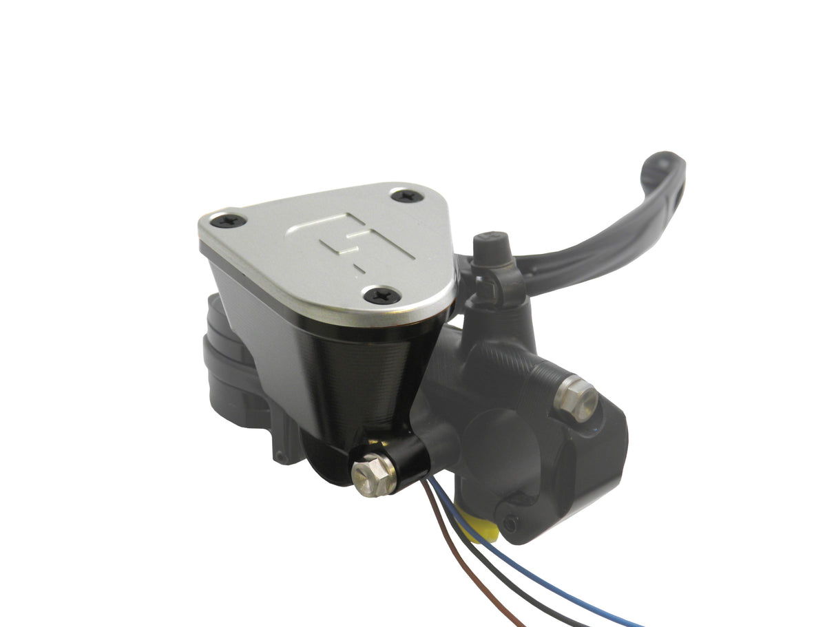 Pompa Freno Ready To Brake Accossato PRS 16x17-18-19 Con Leva Snodata Colorata (Pomello+Leva) - Supporto specchio: M10, Vaschetta in Alluminio Integrata: Argento