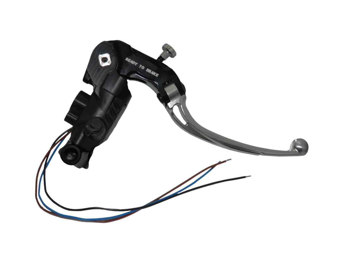 Pompa Freno Ready To Brake Accossato PRS 16x17-18-19 Con Leva Snodata Colorata (Pomello+Leva) - Opzioni leva: RST, Supporto specchio: M8, Vaschetta in Alluminio Integrata: - N/A