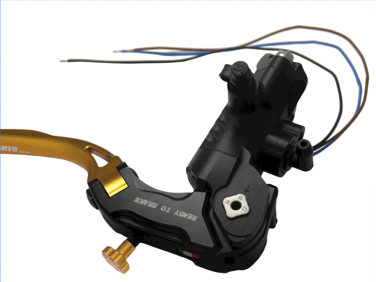Pompa Freno Ready To Brake Accossato PRS 16x17-18-19 Con Leva Snodata Colorata (Pomello+Leva) - Supporto specchio: - N/A, Vaschetta in Alluminio Integrata: - N/A