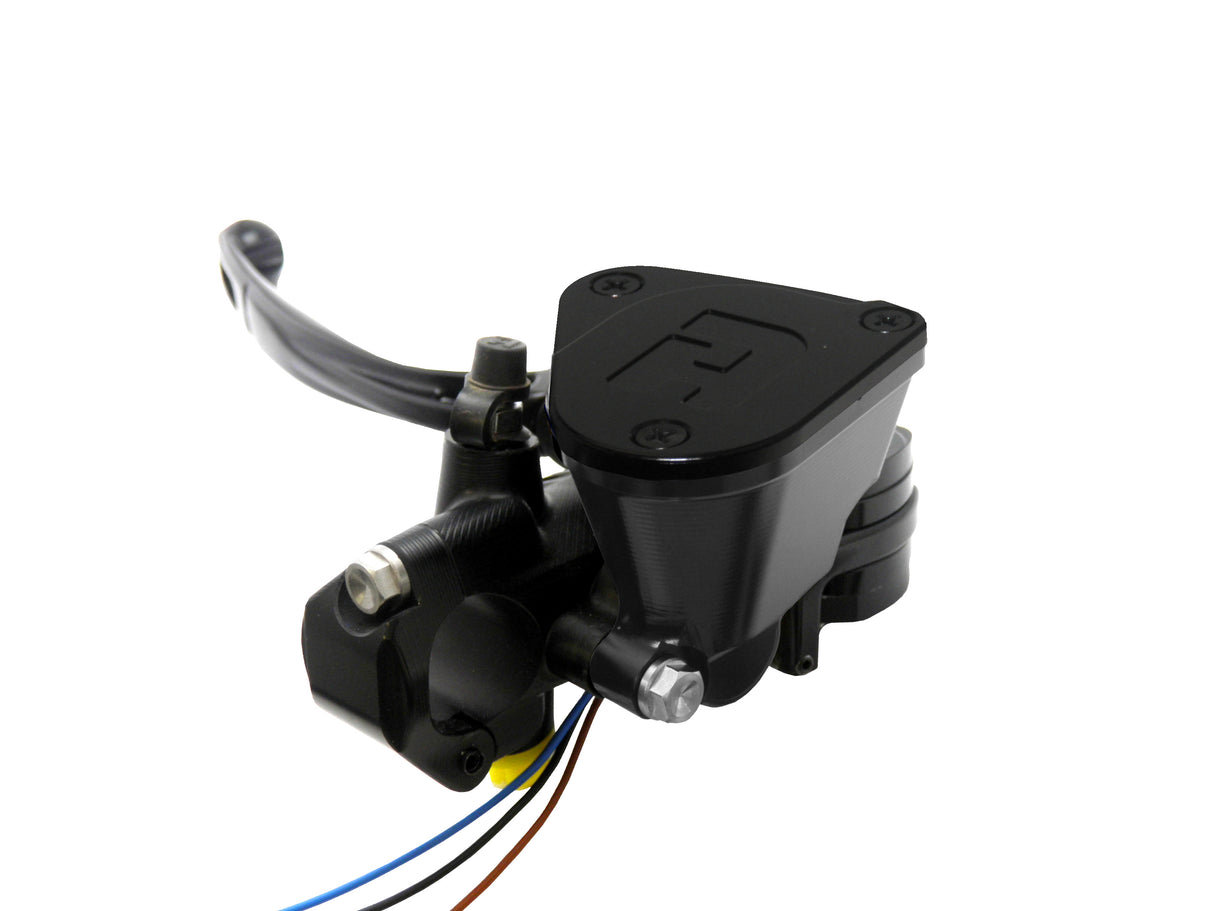 Pompa Frizione Ready To Brake Accossato 16x16 Con Leva Snodata Colorata (Pomello+Leva) - Supporto specchio: M10, Vaschetta in Alluminio Integrata: Nera